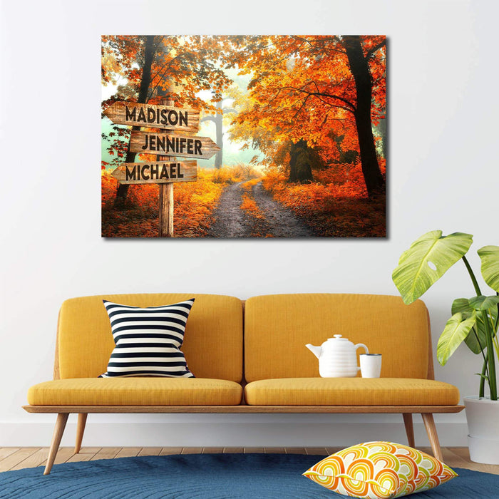 Road Autumn Multi - Names Canvas - Family Street Signs Customized With Names Canvas
