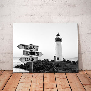 Lighthouse Multi-Names Canvas - Family Street Signs Customized With Names- 0.75 & 1.5 In Framed -Wall Decor, Canvas Wall Art