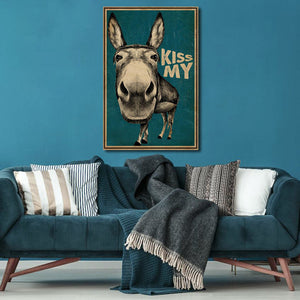 Funny Canvas Kiss My Donkey 0.75 & 1.5 In Framed Canvas -Gift Ideas- Homw Living Wall Decor, Canvas Wall Art