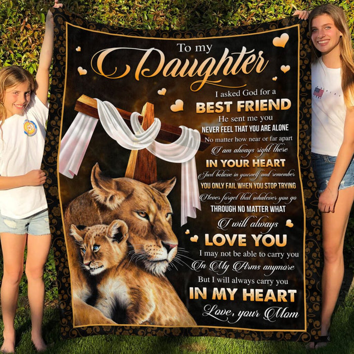Lion Jesus Cross Mom To My Daughter I Asked God For A Best Friend Fleece Blanket