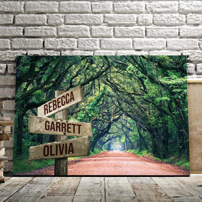 Personalized Trees Overhanging Road Canvas - Street Signs Customized With Names Canvas