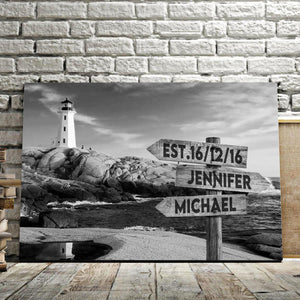Lighthouse Multi-Names Canvas - Family Street Signs Customized With Names- 0.75 & 1.5 In Framed -Wall Decor, Canvas Wall Art