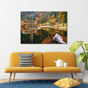 Personalized Autum Forest Canvas -Street Signs Customized With Names - 0.75 & 1.5 In Framed -Wall Decor, Canvas Wall Art