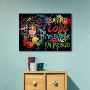 Afro Girl Say It Loud I�EEE€�EEEm Black And I�EEE€�EEEm Proud Canvas - 0.75& 1.5 In Framed -Wall Decor, Canvas Wall Art