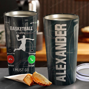 Personalized Funny Basketball Is Calling I Must Go Stainless Steel Tumbler - Best Gifts for Cat Lover