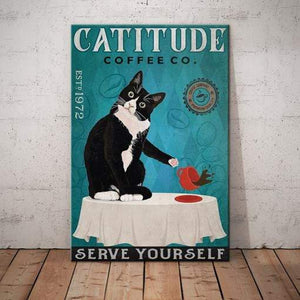 Funny Catitude Serve Yourself Canvas 0.75 & 1.5 In Framed - Wall Decor, Canvas Wall Art- Best Gift for Cat Lovers