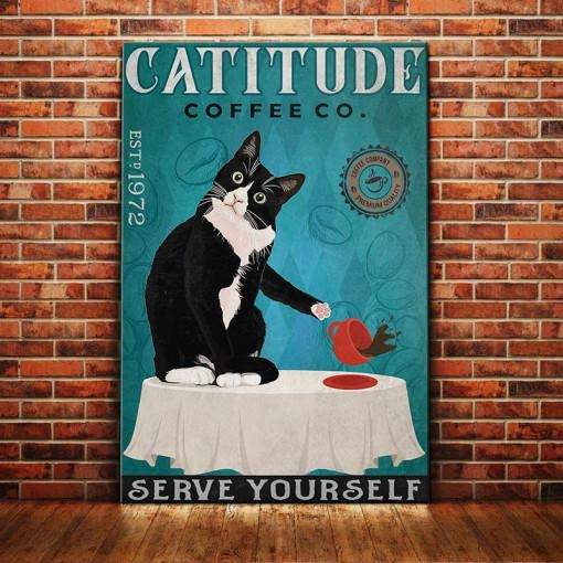Funny Catitude Serve Yourself Canvas - Best Gift for Cat Lovers