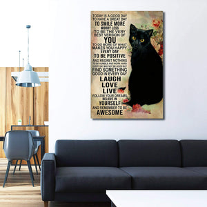 Cute Black Cat Today Is A Good Day To Have A Great Day To Smile More - Canvas Wall Art - Canvas Wall Art - Best Gift for Cat Lovers