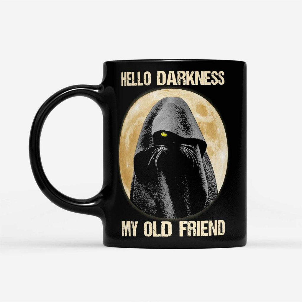 Black Cat Hello Darkness My Old Friend Halloween - Black Mug- Halloween Coffee Mug- Halloween Gifts
