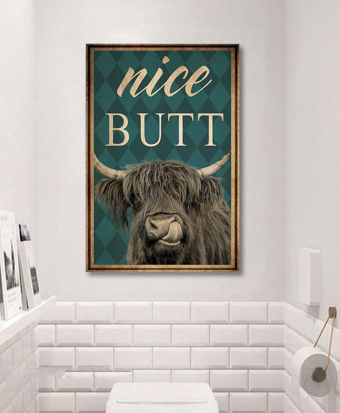 Nice Butt Cow Canvas - Funny Bathroom Decor - Gallery Wrapped - Best Gift for Pet Lovers