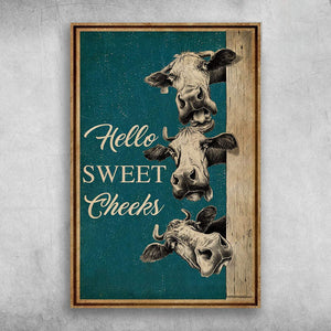 Hello Sweet Cheeks Cows 1,5 Framed Canvas - Best Gift for Animal Lovers - Home Living - Wall Decor