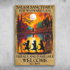 Salem Sanctuary For Wayward Cats Ferals And Familiars Est 1692- 1,5 Framed Canvas - Best Gift for Animal Lovers - Home Living - Wall Decor