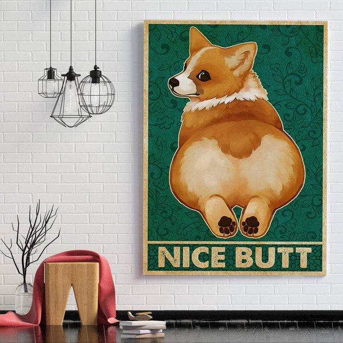 Vintage Retro Corgi Nice Butt Framed Canvas - Best Gift for Dog Lovers
