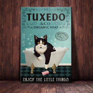 Tuxedo Cat Organic Soap Enjoy The Little Things 1,5 Framed Canvas -Best Gift for Animal Lovers - Home Living- Wall Decor