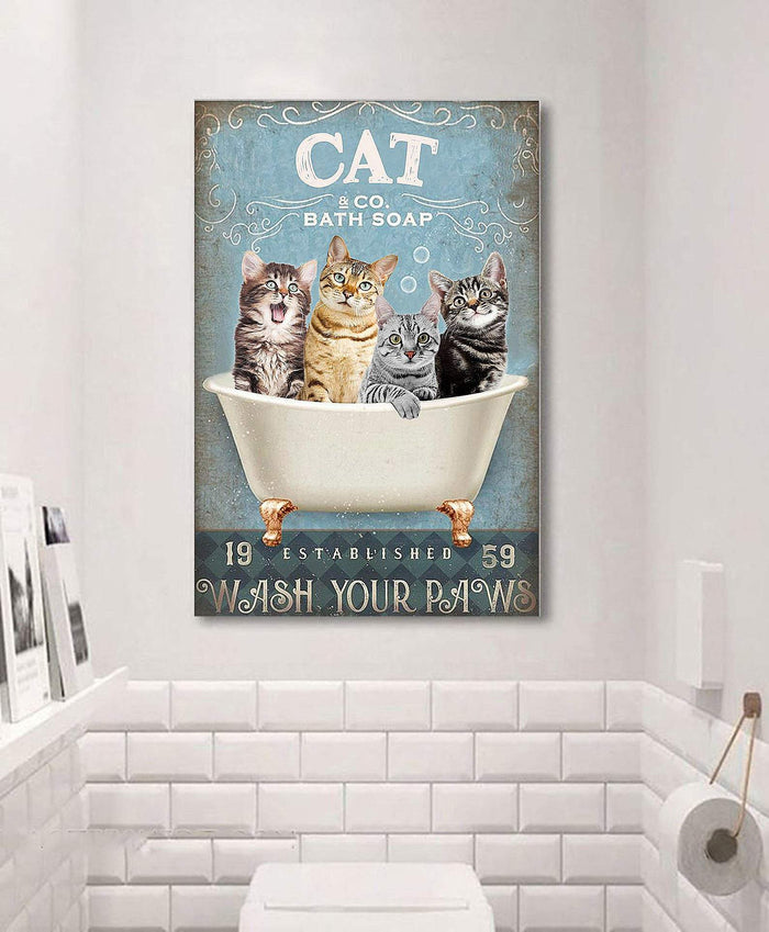 Cat Wash Your Paws Canvas - Gallery Wrapped - Best Gift for Pet Lovers