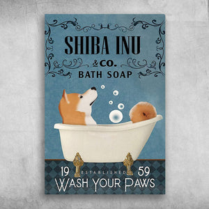 Shiba Inu In Bathtub Bath Soap Established Wash Your Paws - Canvas Wall Art - Canvas Wall Art - Best Gift for Dog Lovers