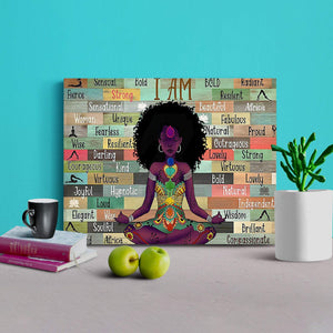 Africa American I Am Black Girl Love Yoga 0.75 & 1,5 Framed Canvas - Home Living- Wall Decor - Canvas Wall Art