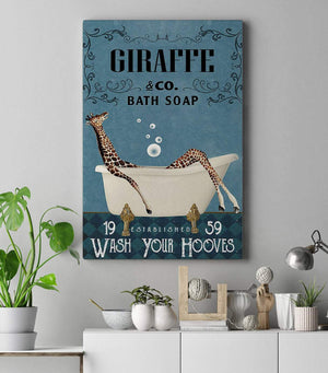 Giraffe And Co Bath Soap Established Wash Your Hooves Canvas - Best Gift for Pet Lovers - Home Living - Wall Decor