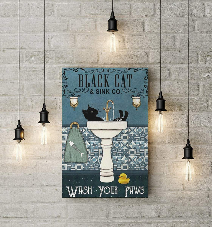 Black Cat Wash Your Paws - Best Gift for Pet Lovers Canvas