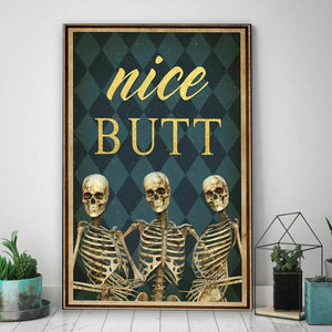 Three Skeleton Nice Butt Looking At Bathroom Canvas 0,75 & 1,5 Framed Canvas -Best Gift for Pet Lovers -Wall Decor, Canvas Wall Art