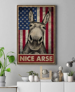 American Funny Donkey Looking At Bathroom Vintage - Nice Arse 1,5 Framed Canvas  -Best Gift for Animal Lovers - Home Living- Wall Decor