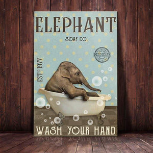 Elephant Soap Wash Your Hand 1,5 Framed Canvas -Best Gift for Animal Lovers - Home Living- Wall Decor