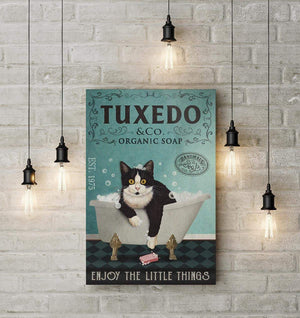 Tuxedo Cat Organic Soap Enjoy The Little Things 1,5 Framed Canvas -Best Gift for Animal Lovers - Home Living- Wall Decor