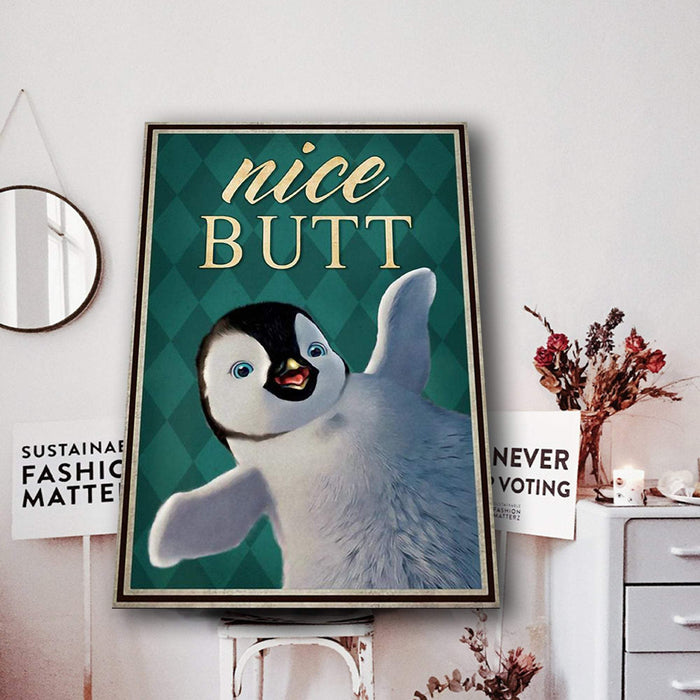 Funny Penguins Nice Butt Looking At Bathroom Housewarming Gifts Canvas