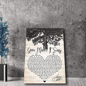 Big Tree With Love - You Make It Easy Song Lyric 0.75 & 1.5 In Framed Canvas -Housewarming Gifts- Home Living- Wall Decor, Canvas Wall Art
