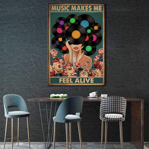 Vintage Girl Music Makes Me Feel Alive 0.75 & 1.5 In Framed - Home Living- Wall Decor, Canvas Wall Art
