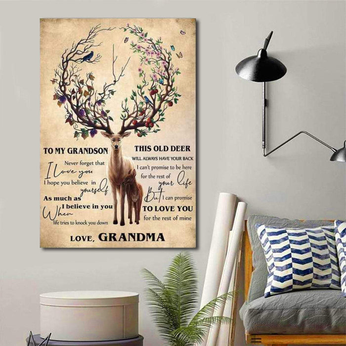To My Grandson This Old Deer Will Always Have Your Back Love From Grandma Canvas