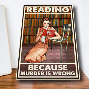 Reading Girl In Library - Reading Because Murder Is Wrong 1,5 Framed Canvas - Home Decoe- Canvas Wall Art