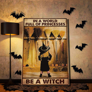 The Little Witch In Front Of The Brooms - In A World Full Of Princesses 0,75 and 1,5 Framed Canvas - Home Decor- Canvas Wall Art