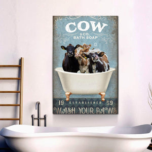 All About Cow Wash Your Paws 0.75 & 1.5 In Framed Canvas - Home Living - Wall Decor - Canvas Wall Art