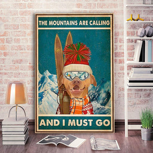 Bulldog Skiing The Mountains Are Calling And I Must Go 0,75 and 1,5 Framed Canvas - Gifts Ideas- Home Decor- Canvas Wall Art