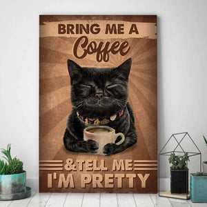 Black Cat Pretty Bring Me A Coffee 1,5 Framed Canvas -Best Gift for Animal Lovers - Home Living- Wall Decor