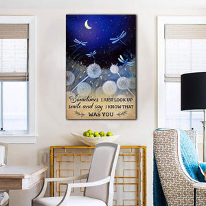 Dragonfly Sometimes I Just Look Up Smile and Say I Know That Was You 0.75 & 1,5 Framed Canvas - Home Living- Wall Decor