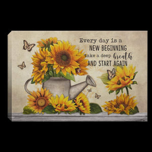 Every Day Is A New Beginning Take A Deep Breath And Start Again Sunflower 0.75& 1,5 Framed Canvas - Home Living- Wall Decor