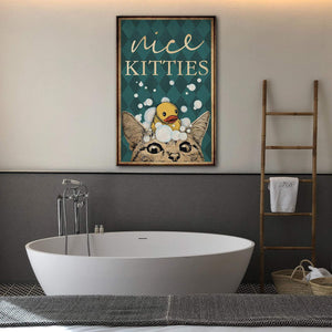 Cat and Duck Restroom Nice Kitties Looking At Bathroom 0.75 & 1.5 In Framed Canvas - Home Living -Wall Decor - Canvas Wall Art