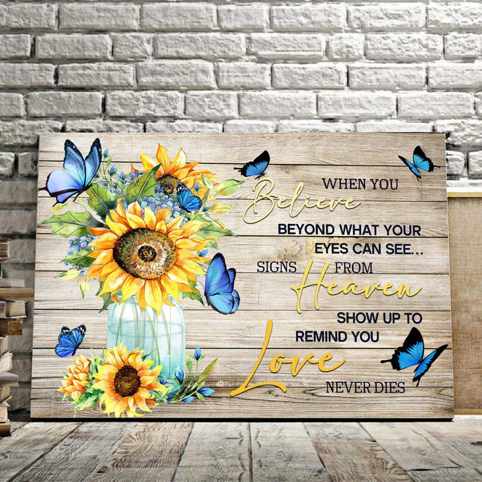 Believe Heaven Love - Best Gift For Sunflowers And Butterflies Lovers - FarmHome Decor - Canvas