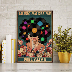 Vintage Girl Music Makes Me Feel Alive 0.75 & 1.5 In Framed - Home Living- Wall Decor, Canvas Wall Art