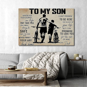 Dad And Son Take Bicycles Together - To My Son  0.75 & 1.5 In Framed Canvas - Gift Ideas- Home Decor- Wall Decor, Canvas Wall Art