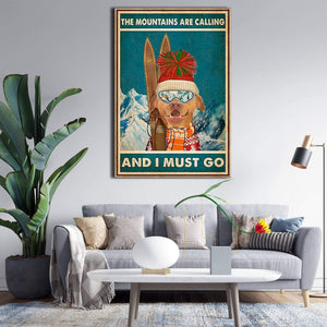 Bulldog Skiing The Mountains Are Calling And I Must Go 0,75 and 1,5 Framed Canvas - Gifts Ideas- Home Decor- Canvas Wall Art