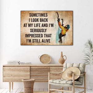 The Man Climbing - Sometimes I Look Back At My Life 0,75 and 1,5 Framed Canvas - Gifts Ideas- Home Decor- Canvas Wall Art