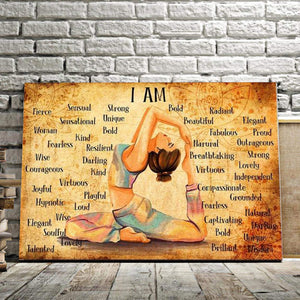 Girl Yoga - I Am Sensual, Strong And Unique, Beautiful And Bold 0.75 & 1,5 Framed Canvas - Home Living- Wall Decor - Canvas Wall Art