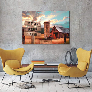 Personalized Home Barn and Sunset Color Multi-Names Premium 1,5 Framed Canvas - Street Signs Customized With Names- Home Living- Wall Decor