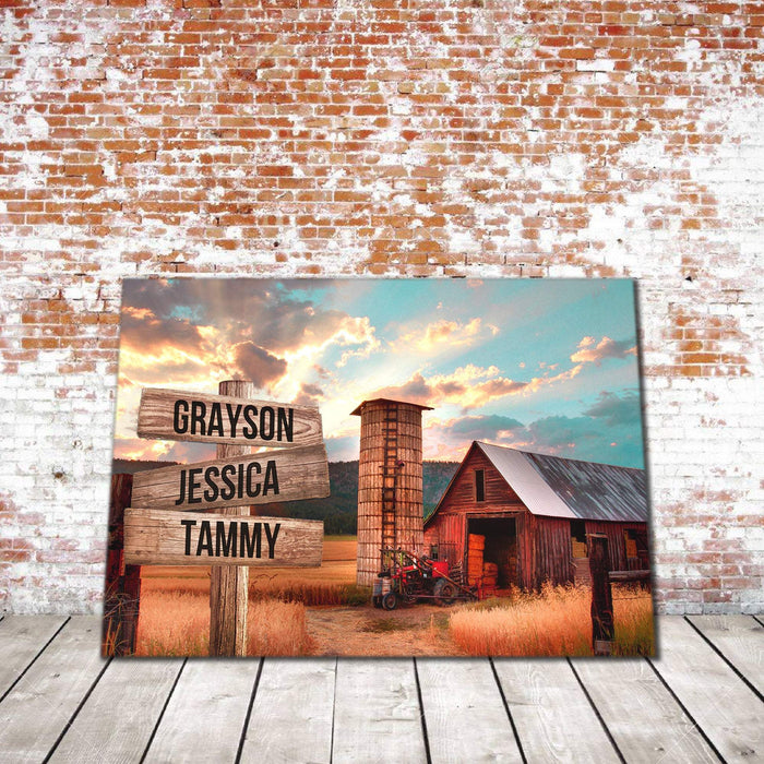 Personalized Home Barn and Sunset Color Multi - Names Premium - Street Signs Customized With Names Canvas