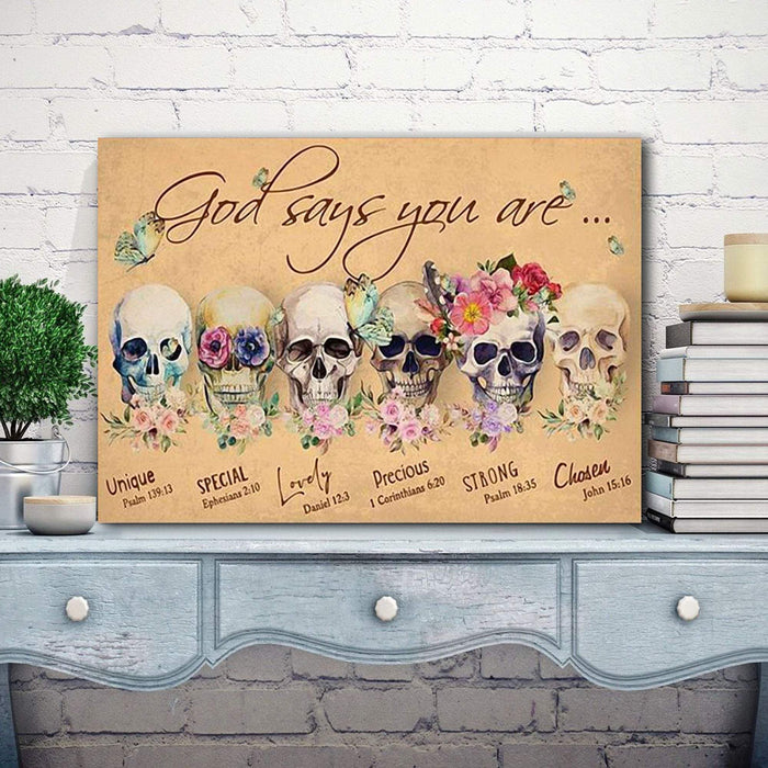 Flower Skulls God Says You Are Unique Special Lovely - Home Living - Canvas