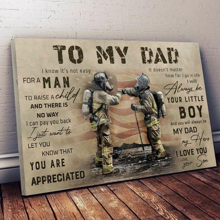 Firefighter To My Dad Canvas, Firefighter Dad, Fireman Canvas, Dad And Son Canvas