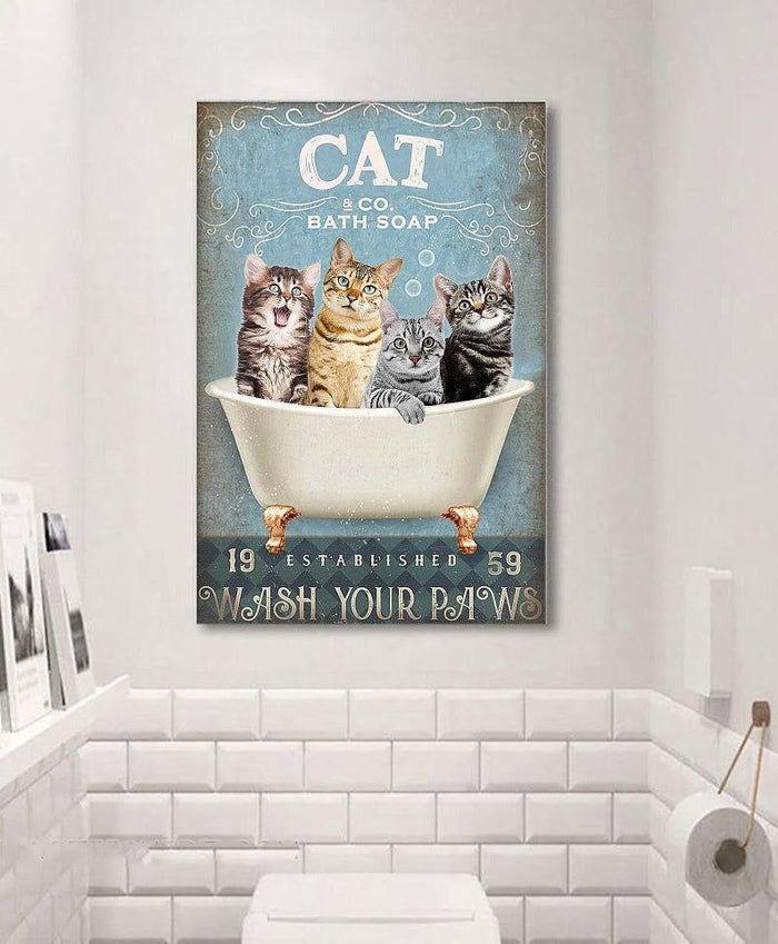 Cat Wash Your Paws Christmas Canvas For Cat Lovers, Cat Canvas, Meowy Christmas, Cat Mom, Cat Dad,